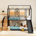 Twin Over Twin Metal House Bunk Bed With Slide And Storage Stairs Kids Playhouse Bed Frame