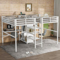 Twin Over Twin Metal Loft Bed With Double Desk Wardrobe Shelves