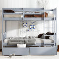 Twin Over Twin Rubber Wood Bunk Bed With 2 Drawers Convertible Into 2 Twin Beds