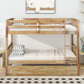 Twin Over Twin Rubber Wood Bunk Bed With Trundle Convertible Into 2 Twin Size Bunk Bed With Ladder And Safety Guardrails