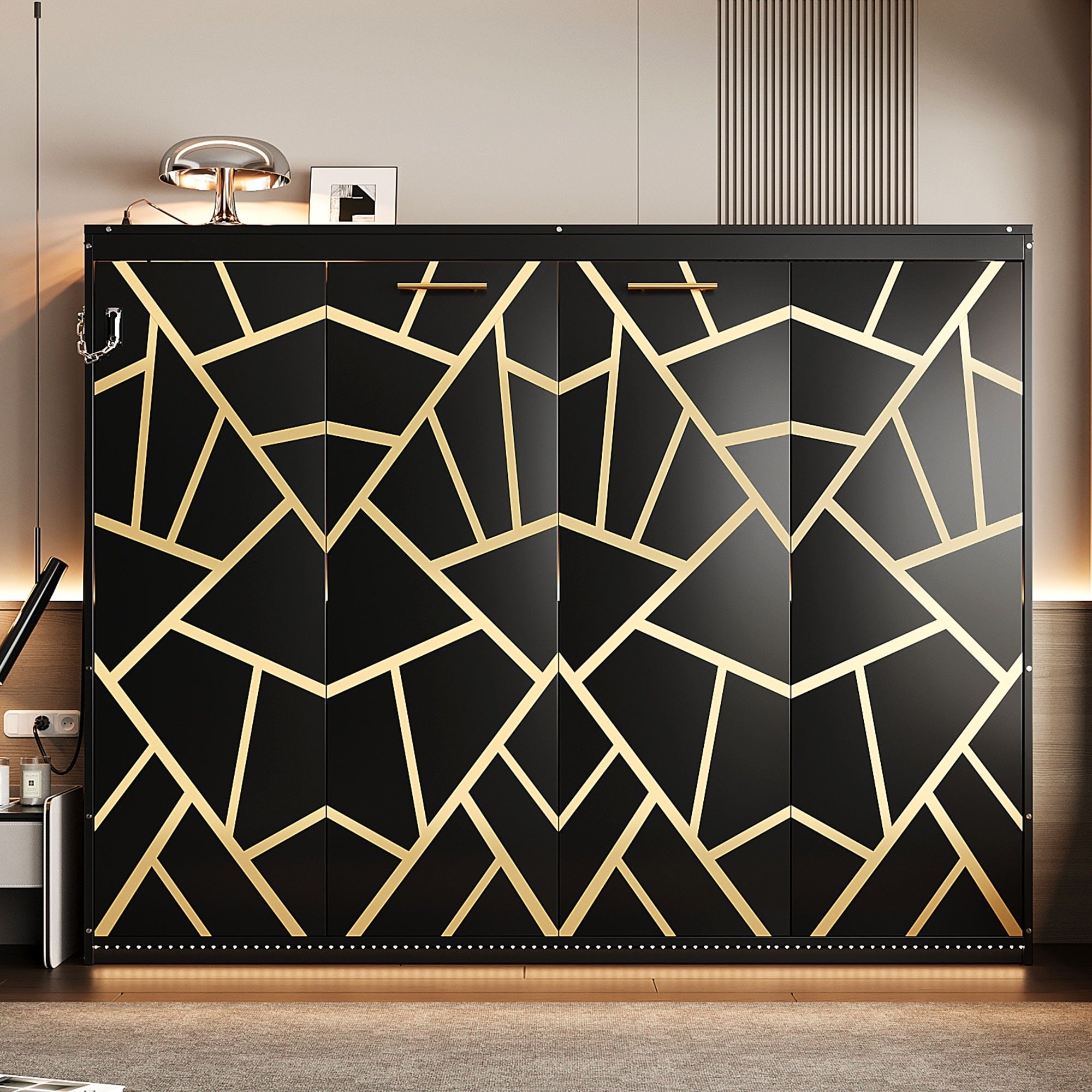 Twin Queen Side Folding Murphy Bed With Led Lighting Built In Usb Outlet