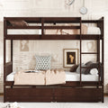 Twin Rubber Wood Bunk Bed With 2 Drawers Convertible Into 2 Twin Beds Twin Size Bunk Bed With Ladder And Safety Guardrails