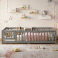 Twin Size Bed Floor Bed With Safety Guardrails And Door For Kids Wood Grain