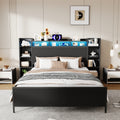 Twin Size Bed Frame With Usb Charging Station Storage Headboard And With Led Light Heavy Duty Metal Platform Bed Frame