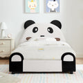Twin Size Cute Panda Shaped Kids Bed With Safety Soft Padded Edges Solid Wood Toddler Bed Frame For Children Velvet Fabric