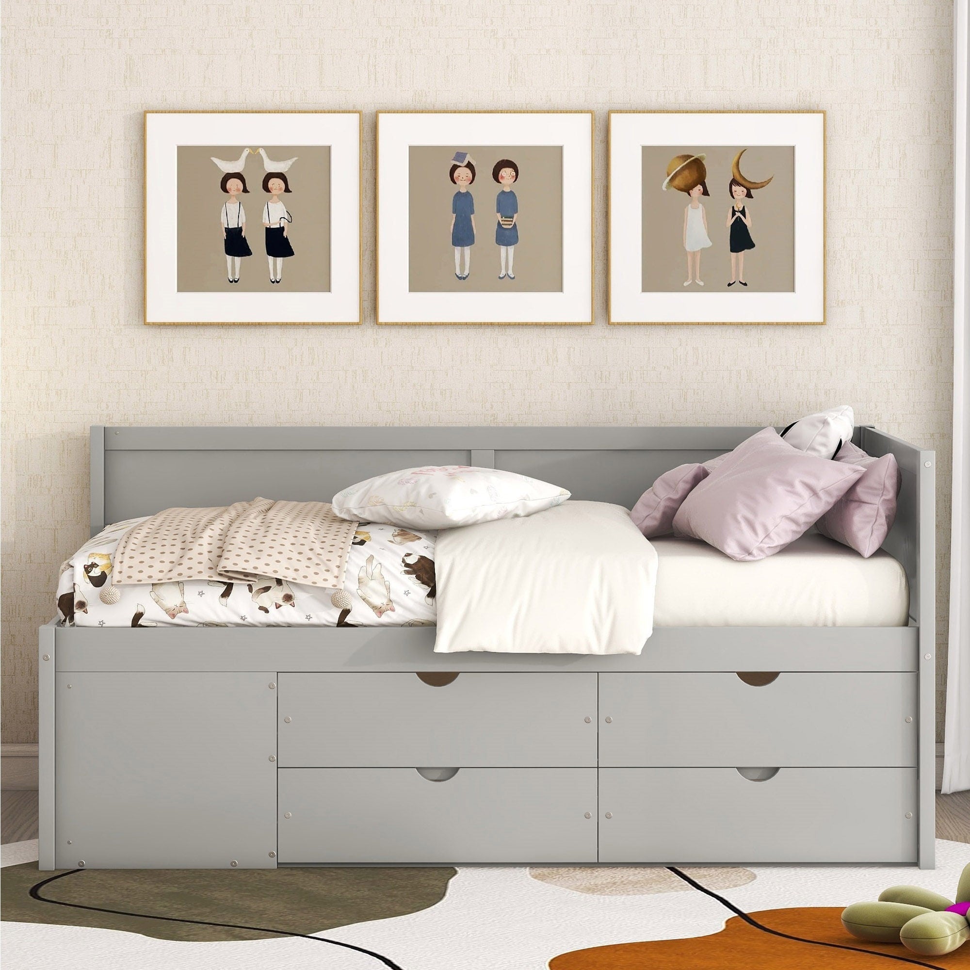 Twin Size Daybed Platform Bed Frame With Drawers And Shelves