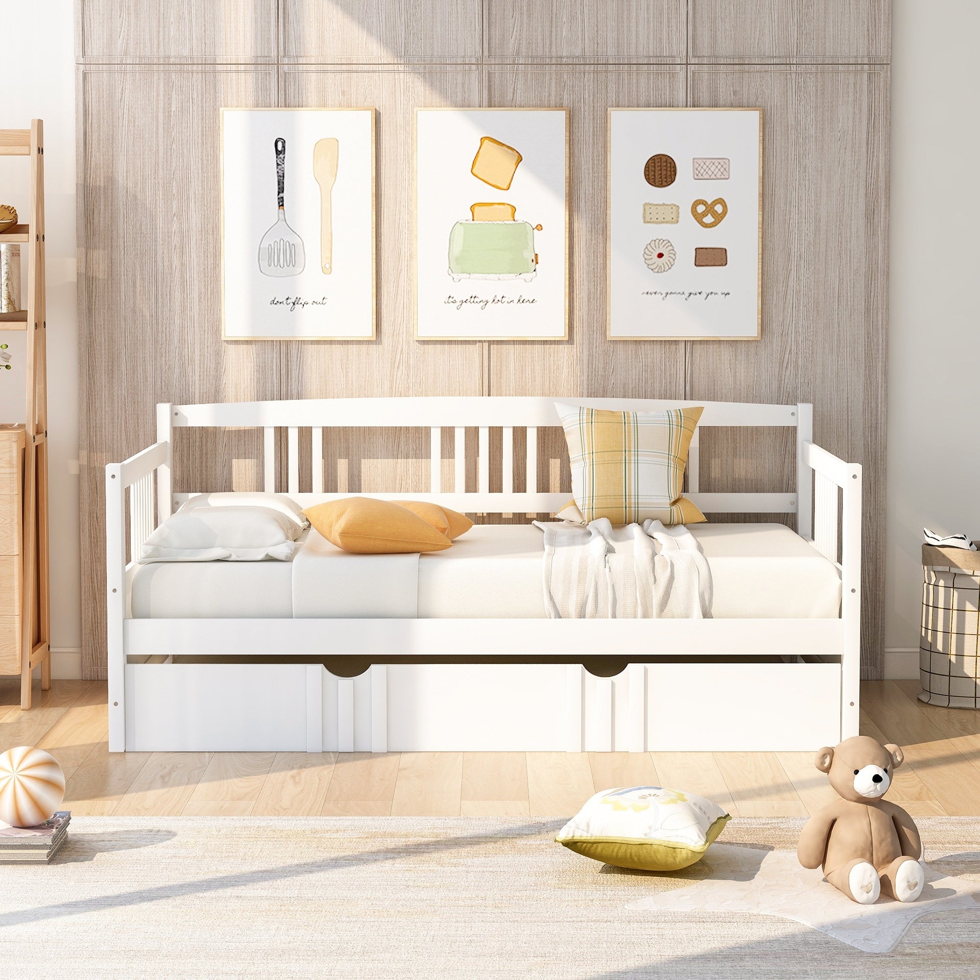 Twin Size Daybed Wood Bed With Twin Size Trundle White