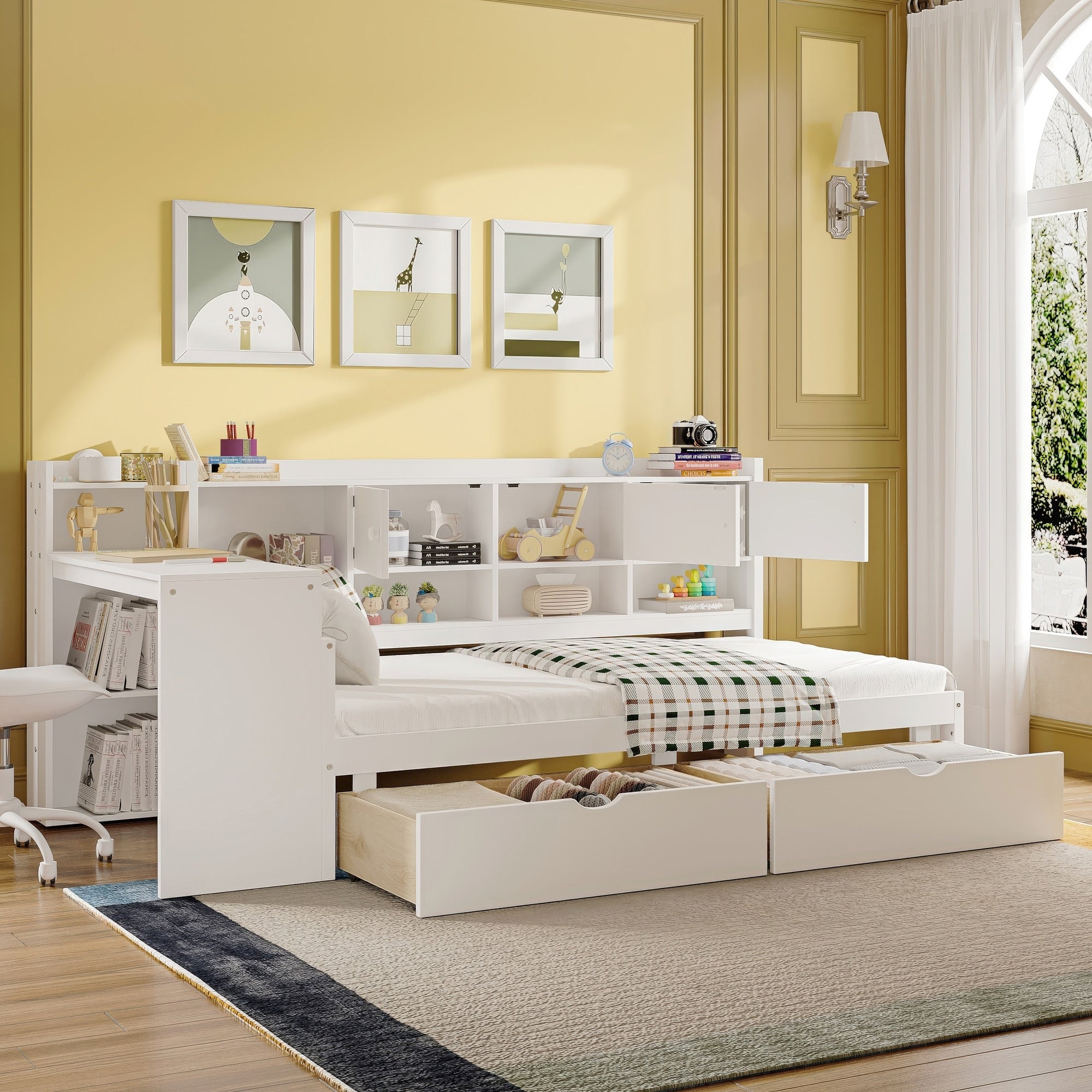 Twin Size Daybed With Storage Cabinets Built In Bookshelf