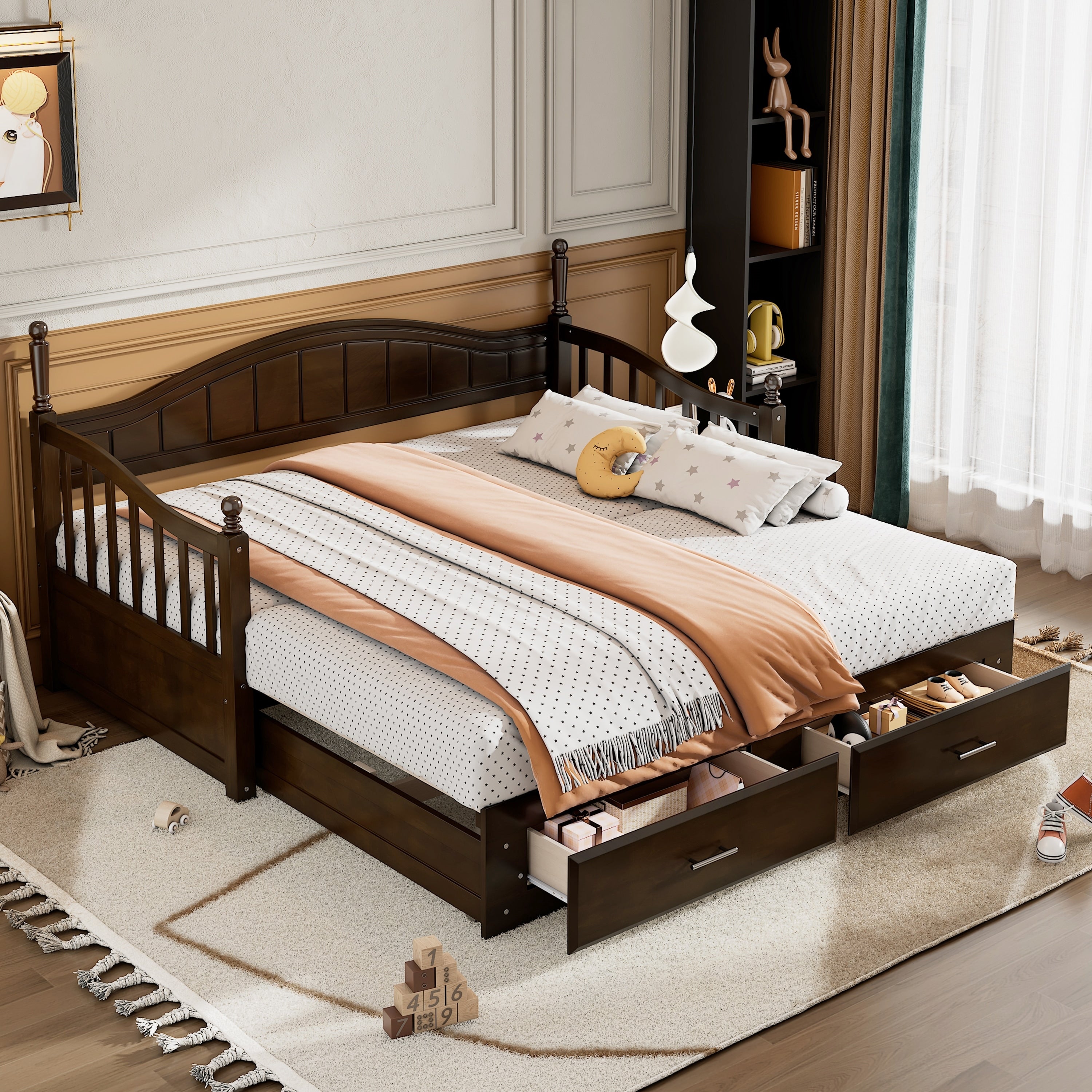 Twin Size Daybed With Twin Size Trundle Extendable Daybed With Two Storage Drawers