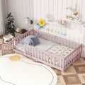 Twin Size Floor Bed With Fence And Door Rubber Wood Floor Bed With Safety Guardrails