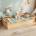 Twin Size Floor Platform Bed With Full Length Guardrails Low Profile Queen Bed Frame With Wood Slats Support