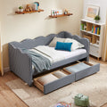 Twin Size Gingham Linen Upholstered Daybed With 2 Storage Drawers Usb Charging Station Waved Arms