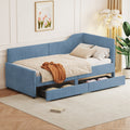 Twin Size L Shaped Corduroy Daybed Upholstered Bed Frame With 2 Storage Drawers