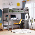 Twin Size Loft Bed With Shelves And Desk Solid Pine Wood Frame