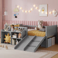 Twin Size Low Loft Bed For Kids With Slide Movable Bookshelf Storage Guardrails Low Loft Bed Frame For Kids