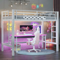 Twin Size Metal Loft Bed Loft Bed With Easy Climbing Ladder And Guardrails White