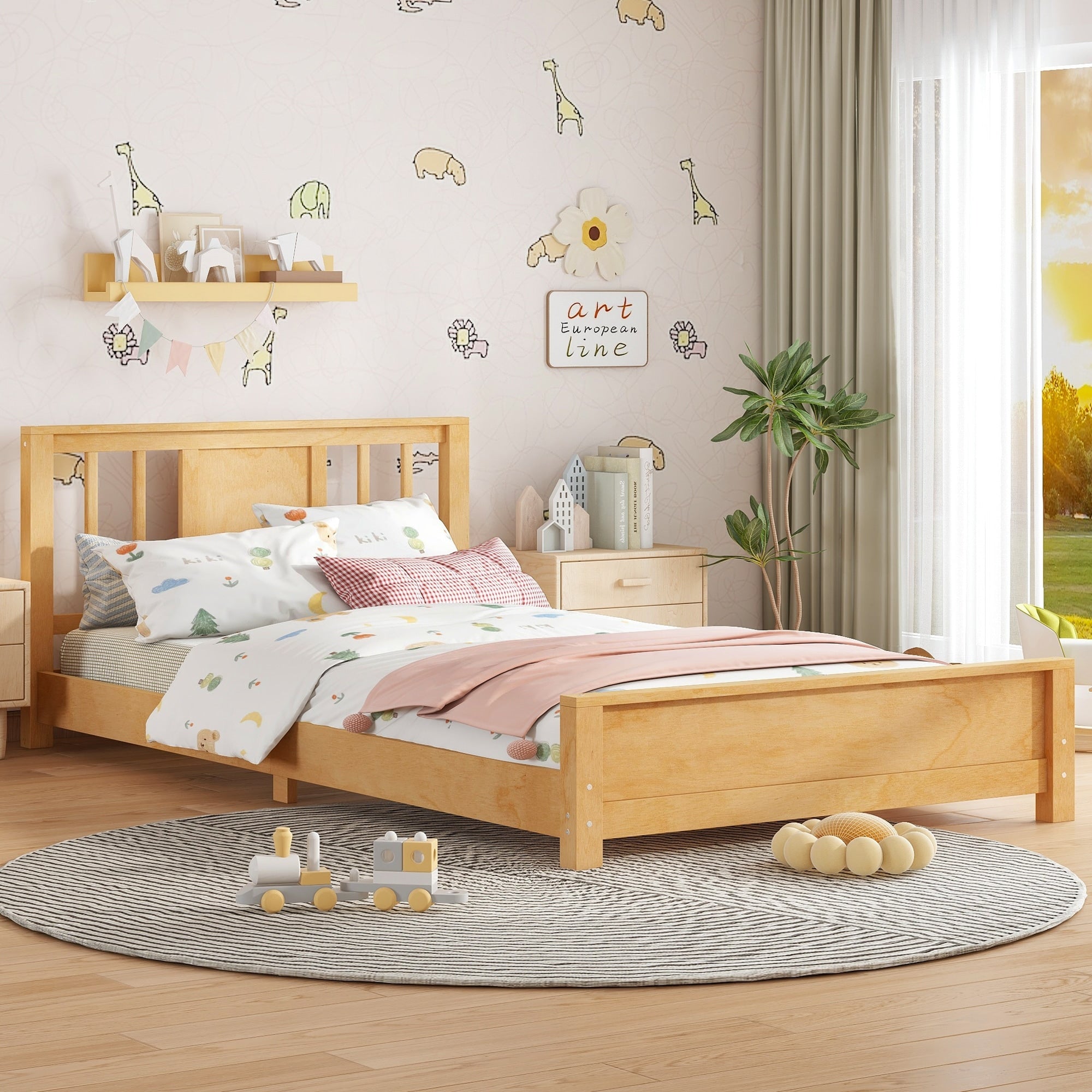 Twin Size Platform Bed Frame With Headboard Solid Wood Low Profile Platform Bed Frame Floor Bed With Support Slats
