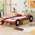 Twin Size Race Car Shaped Platform Bed With Wheels Red