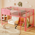Twin Size Safety Guardrail House Bed Metal Floor Bed And Caddy Twin Bedframe For Kids No Box Spring Needed Easy Assemble Pink