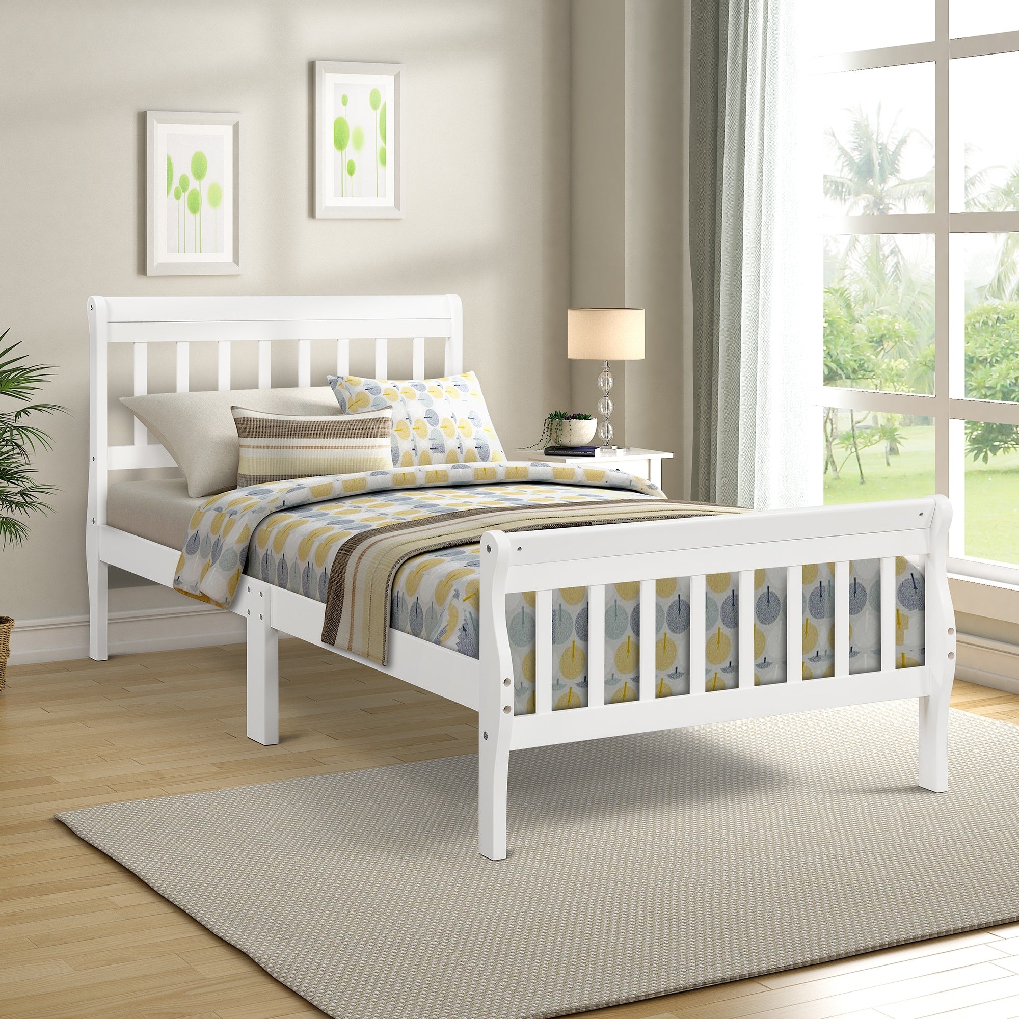 Twin Size Sleigh Bed Platform Bed Minimalist Bed