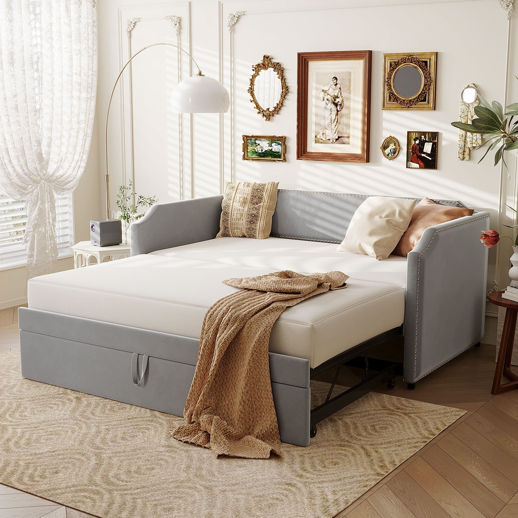Twin Size Upholstered Daybed Platform Bed Frame With Trundle Bed