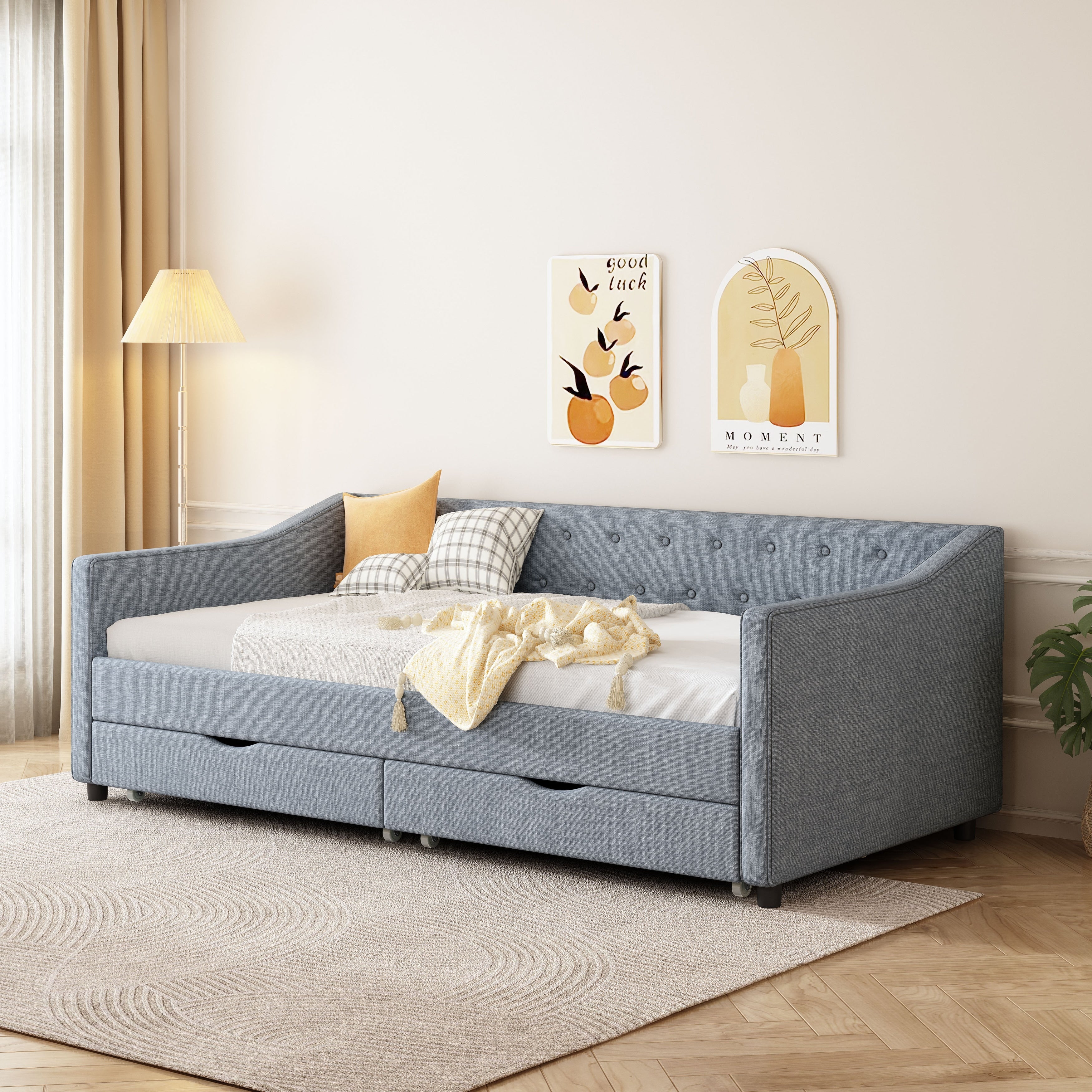Twin Size Upholstered Daybed Sofa Bed With Drawers
