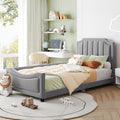 Twin Size Upholstered Daybed With Classic Stripe Shaped Headboard Gray