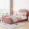 Twin Size Upholstered Daybed With Classic Stripe Shaped Headboard Pink