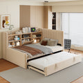 Twin Size Upholstered Daybed With Trundle Bed Storage Shelves
