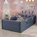 Twin Size Upholstered Platform Bed With Rabbit Cushion Kids Floor Upholstered Bed With Removable Side Rails