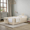 Twin Size Upholstered Platform Bed With Rabbit Ear Headboard Kids Boucle Fabric Bed Frame With Safety Rail And Pocket