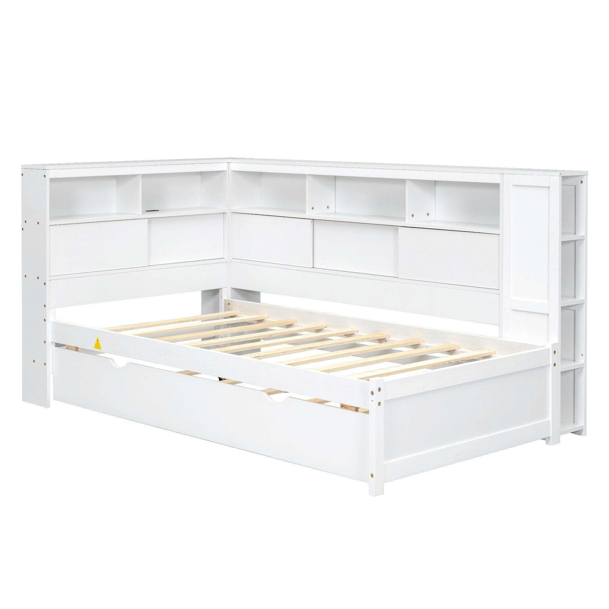 Twin Size Wood Daybed With Storage Shelves Usb Charging And Trundle