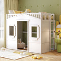 Twin Size Wood House Loft Bed With Ladder Guardrails