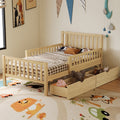 Twin Size Wood Platform Bed With Guardrails On Both Sides And Two Storage Drawers