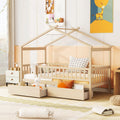 Twin Size Wooden House Bed With Two Drawers Natural