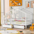 Twin Size Wooden House Bed With Two Drawers White