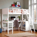 Twin Size Wooden Loft Bed With Shelves And Desk Space Saving Pine Wood Loft Bed With Guardrails And Ladder
