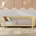 Twin Size Wooden Platform Bed With Railings Low Profile Childrens Bed For Boys Girls