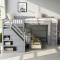 Twin Twin Over Full L Shaped Bunk Bed With Drawers Wardrobe And Retractable Desk Pine Wood Frame