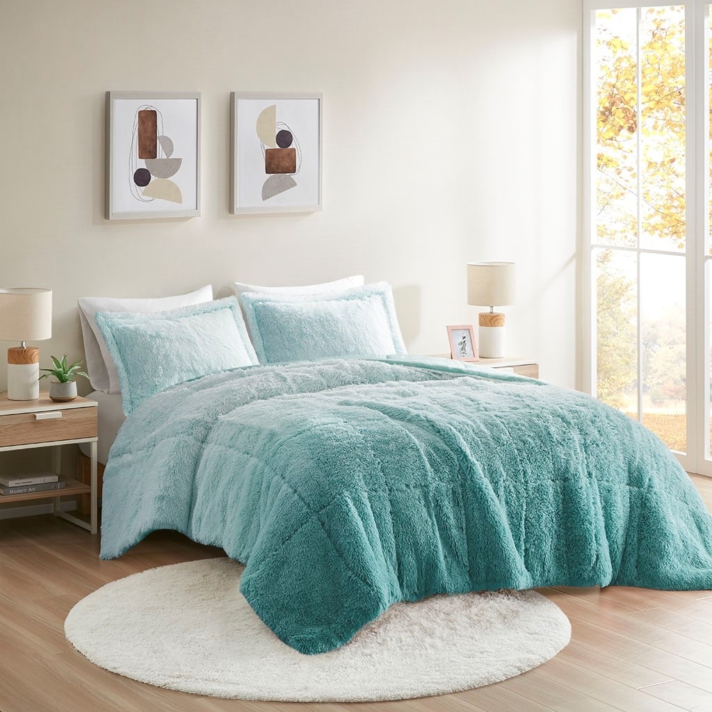 Twin Twin Xl Ombre Shaggy Long Fur Comforter Mini Set