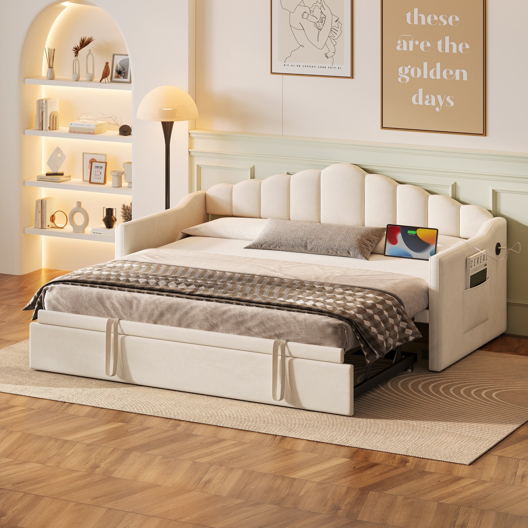 Twin Upholstered Daybed With Pop Up Trundle Usb Type C Charging