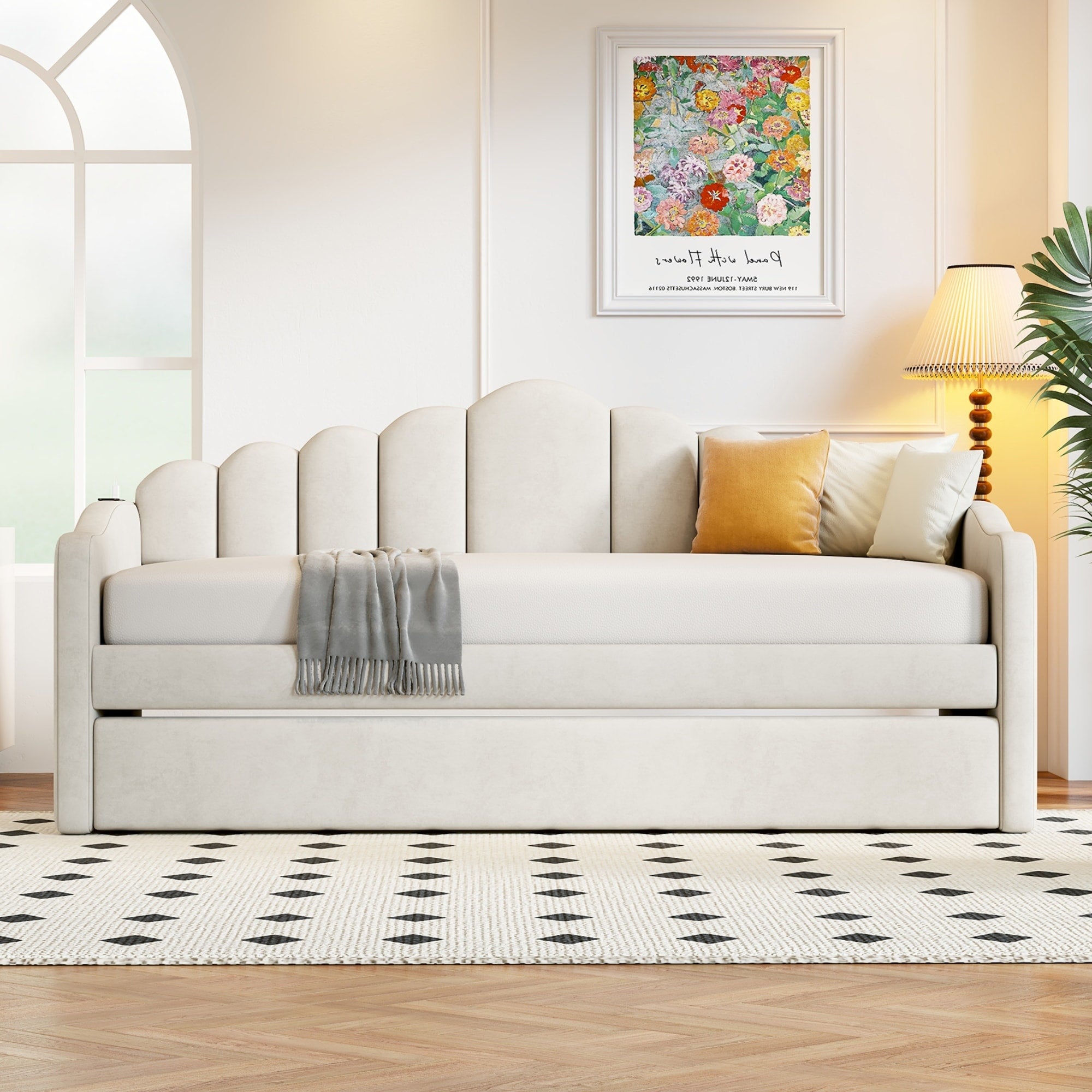Twin Upholstered Daybed With Trundle Bed Charging Ports