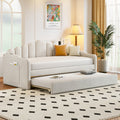 Twin Upholstered Velvet Daybed With Trundle And Usb Charging Ports