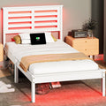 Twin Wood Bed Frame With Charging Station Lighted Platform Bed White