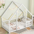 Twin Wood House Shaped Floor Bed With Fence