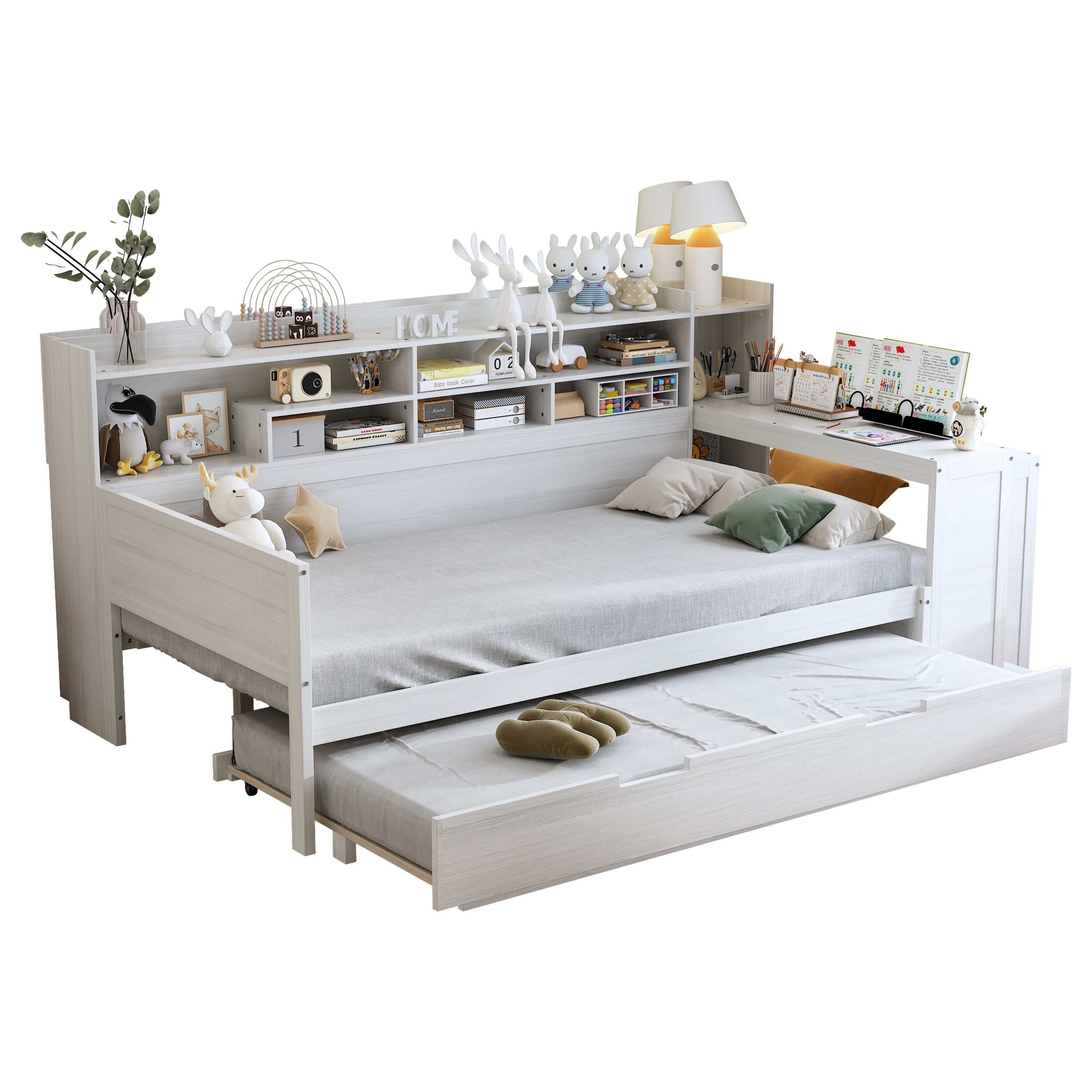 Twin Wooden Daybed With Storage Shelves