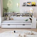 Twin Wooden Daybed With Storage Shelves Multi Functional Bed With Two Storage Drawers And Study Desk