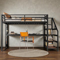Twin Xl Metal Loft Bed With Desk And Storage Stairs Led Lights Usb Ports Noise Free Design