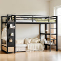 Twin Xl Metal Loft Bed With Wardrobe Storage Shelves Pegboard And Drawers Space Saving Loft Bed Frame Black