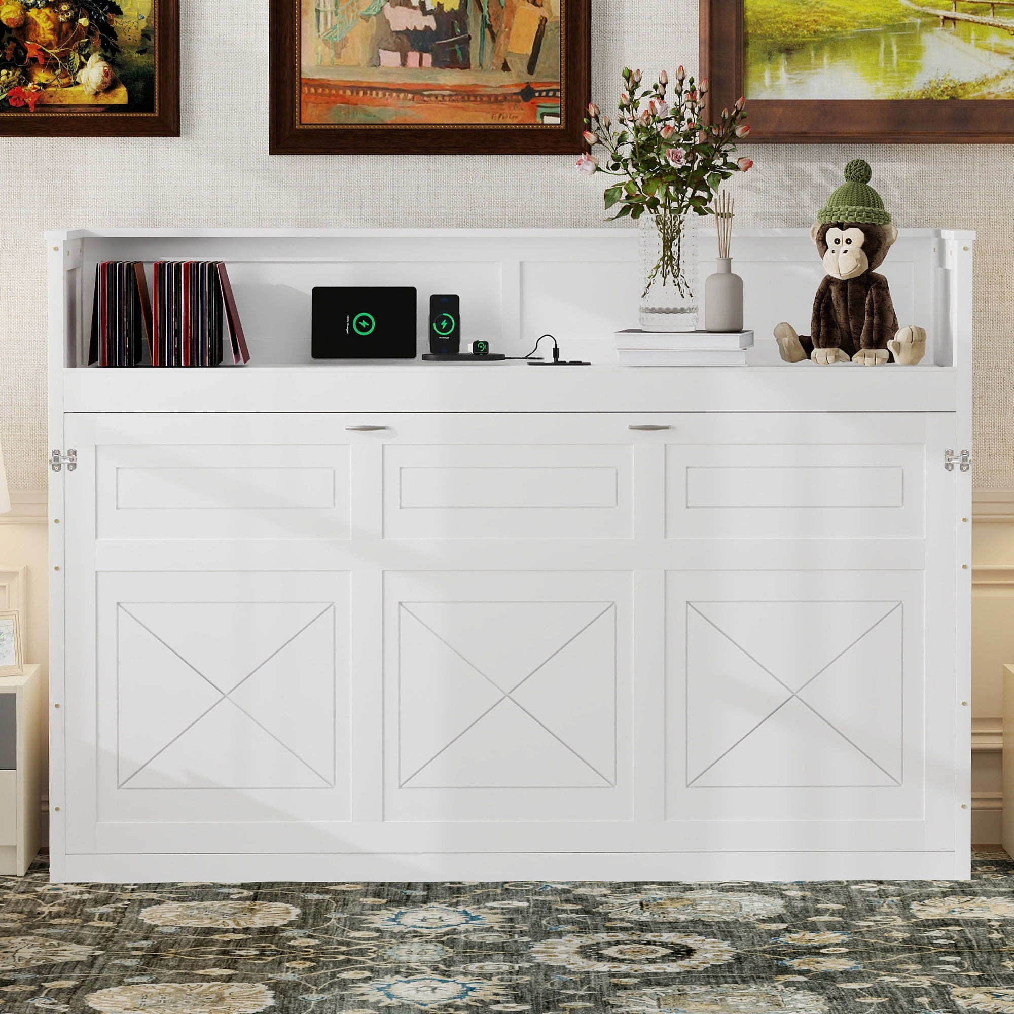 Twin Xl Murphy Bed With Desk Led Light And Usb Charging Station Space